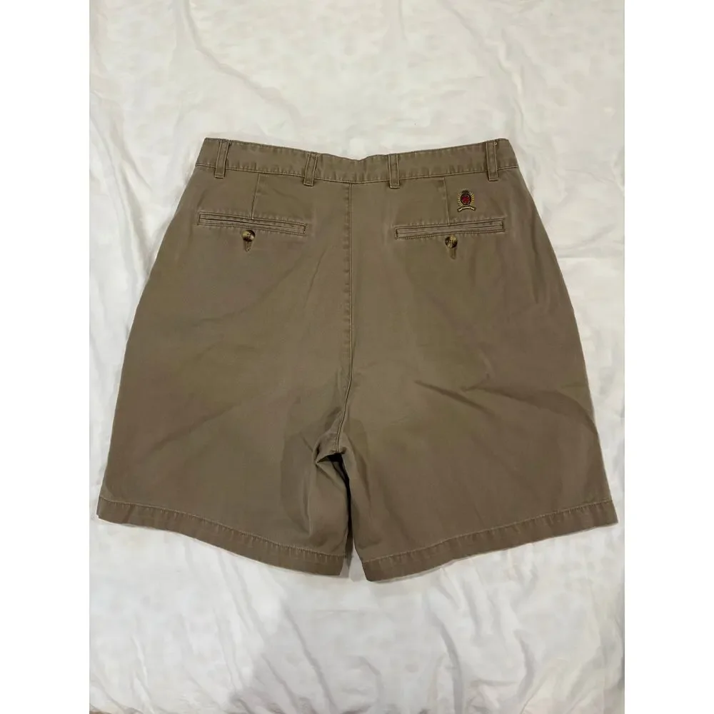 Tommy Hilfiger 100% Cotton Khaki Pleated Men’s Shorts Size 34